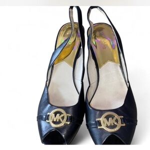 Michael Kors Black Wedges with Gold Logo